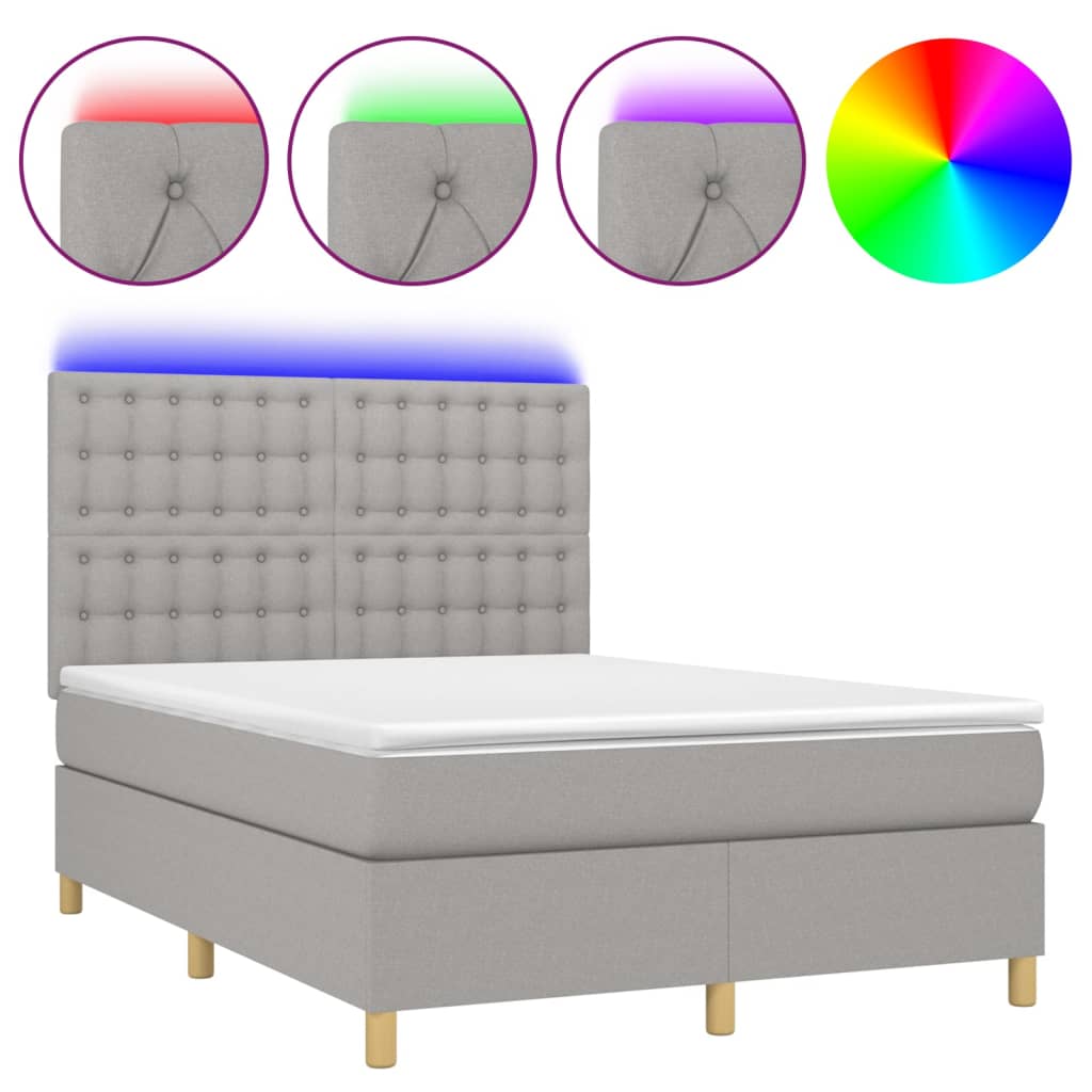 Boxspring met matras en LED stof lichtgrijs 140x200 cm is nu te koop bij PeponiXL, paradijselijk wonen!