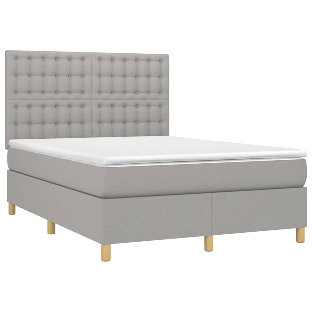 Boxspring met matras en LED stof lichtgrijs 140x200 cm is nu te koop bij PeponiXL, paradijselijk wonen!