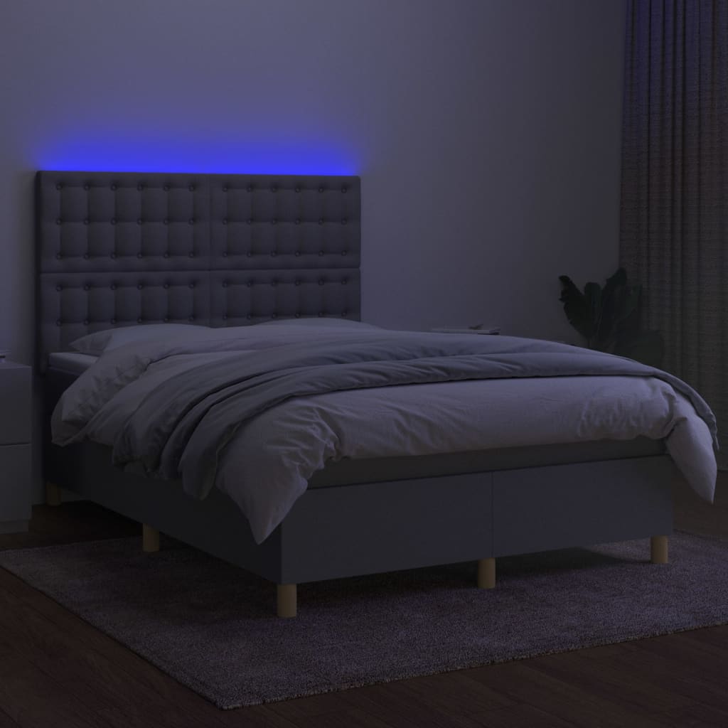 Boxspring met matras en LED stof lichtgrijs 140x200 cm is nu te koop bij PeponiXL, paradijselijk wonen!