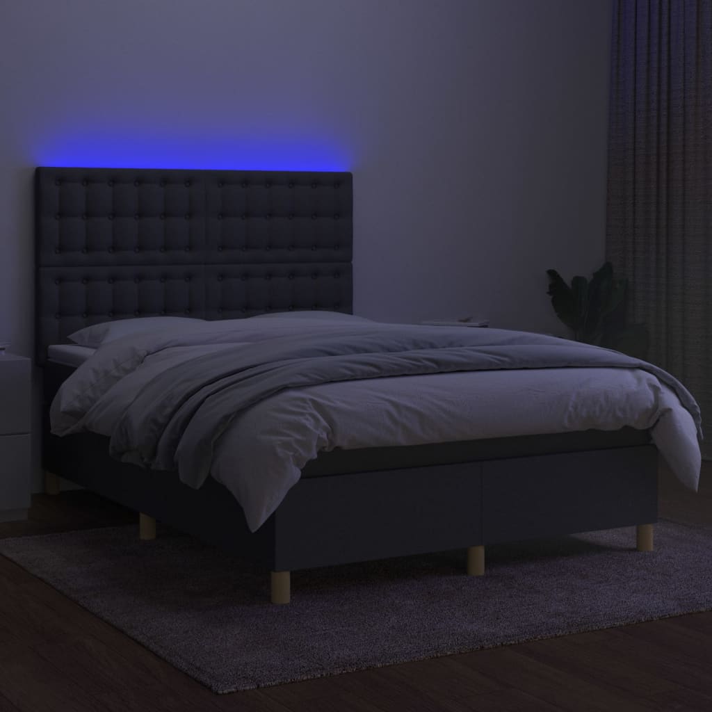 Boxspring met matras en LED stof donkergrijs 140x200 cm is nu te koop bij PeponiXL, paradijselijk wonen!