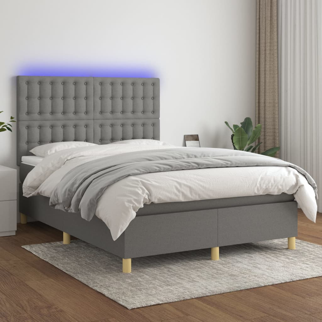 Boxspring met matras en LED stof donkergrijs 140x200 cm is nu te koop bij PeponiXL, paradijselijk wonen!