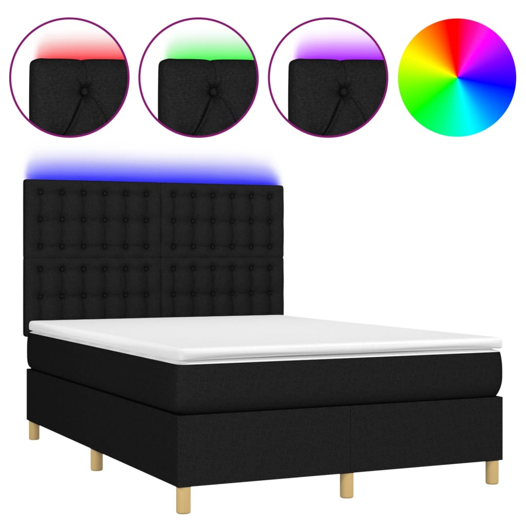 Boxspring met matras en LED stof zwart 140x200 cm is nu te koop bij PeponiXL, paradijselijk wonen!