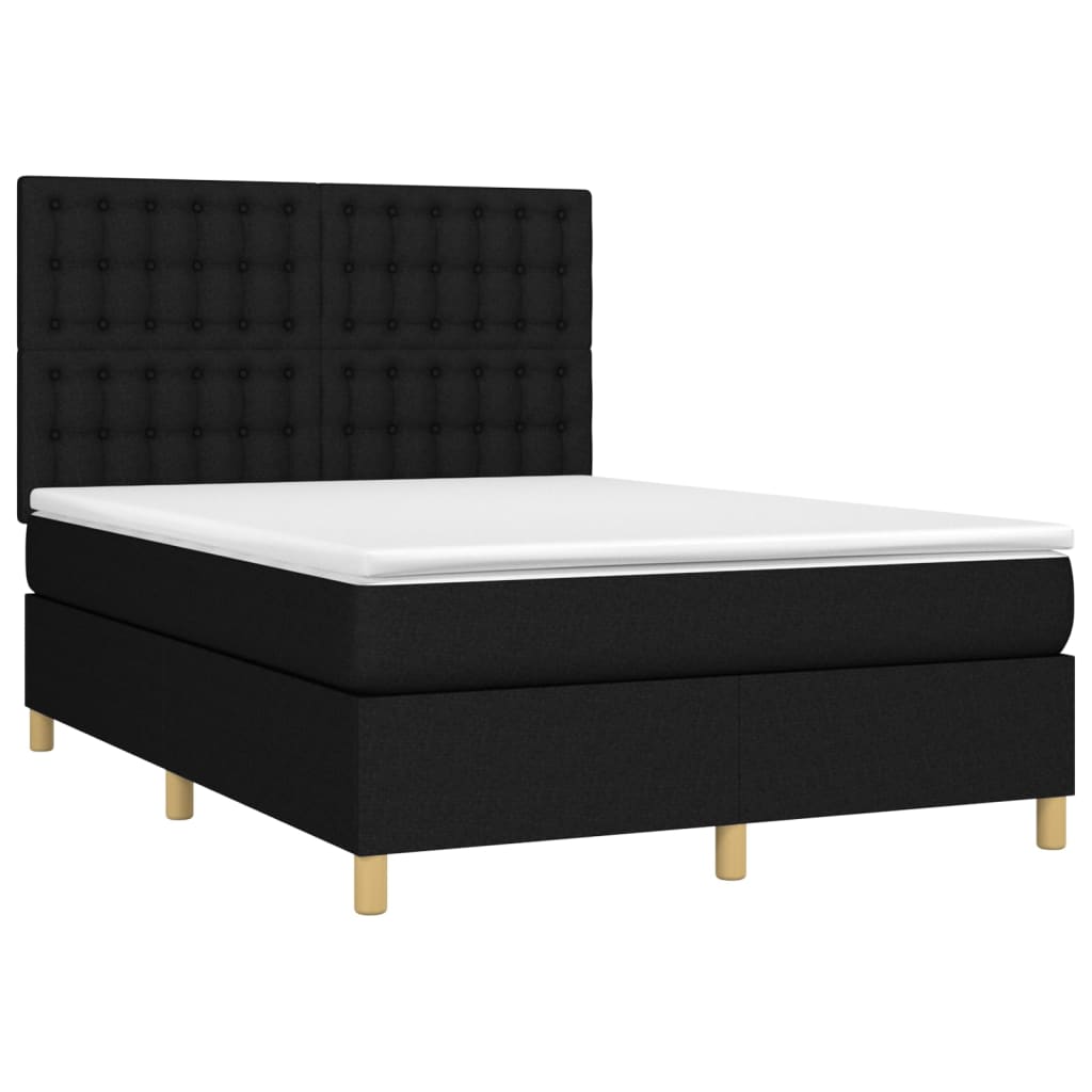 Boxspring met matras en LED stof zwart 140x200 cm is nu te koop bij PeponiXL, paradijselijk wonen!