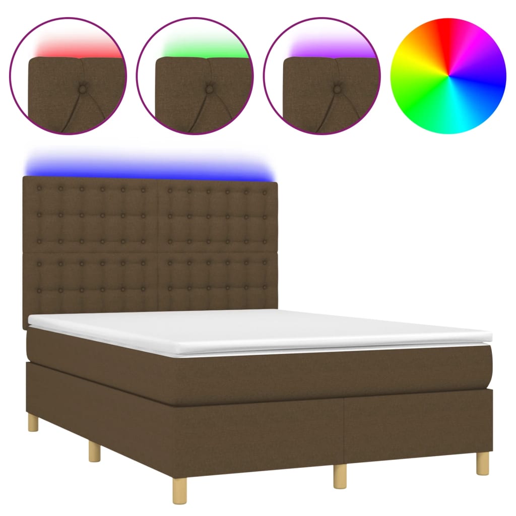 Boxspring met matras en LED stof donkerbruin 140x200 cm is nu te koop bij PeponiXL, paradijselijk wonen!