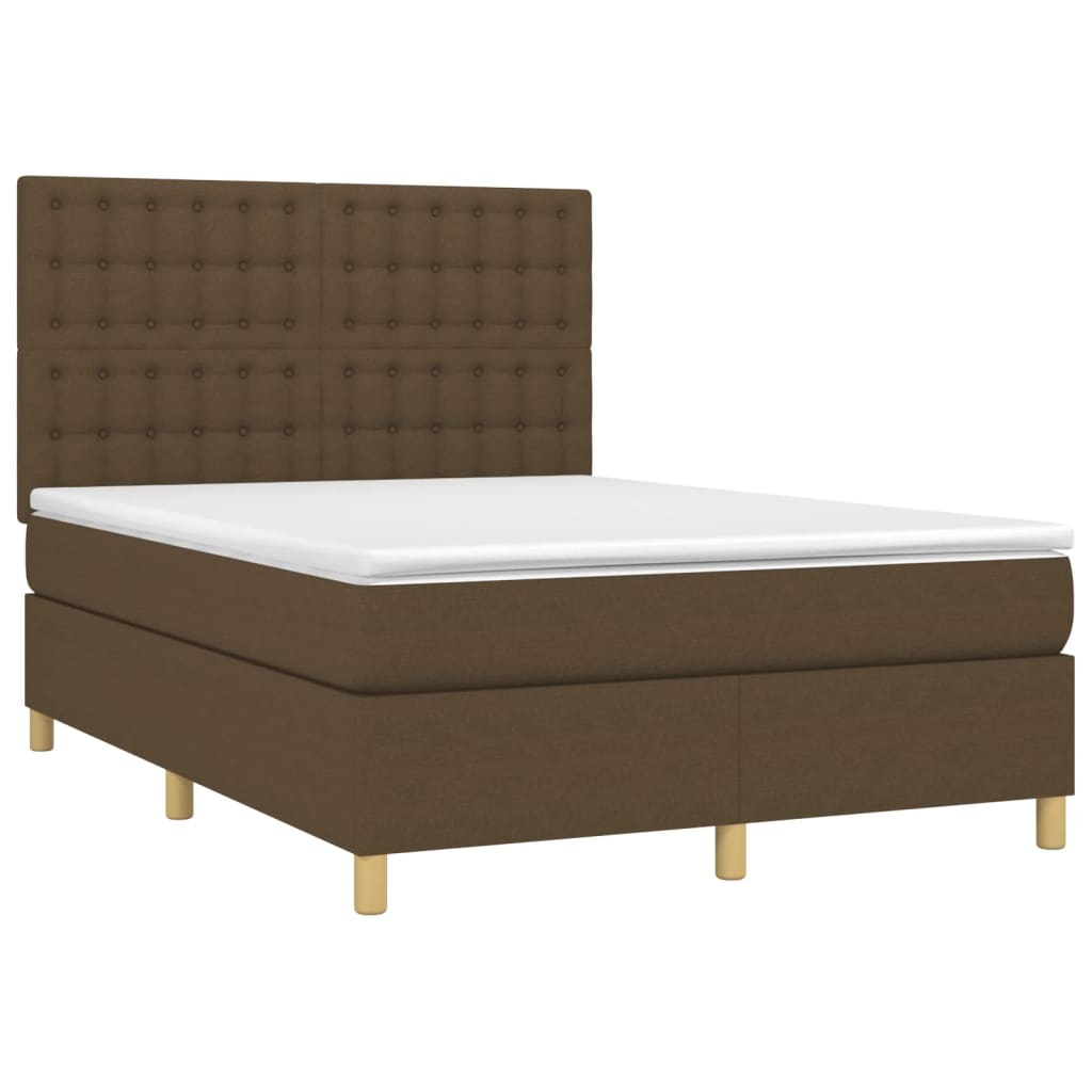 Boxspring met matras en LED stof donkerbruin 140x200 cm is nu te koop bij PeponiXL, paradijselijk wonen!