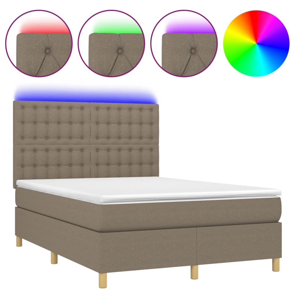 Boxspring met matras en LED stof taupe 140x200 cm is nu te koop bij PeponiXL, paradijselijk wonen!