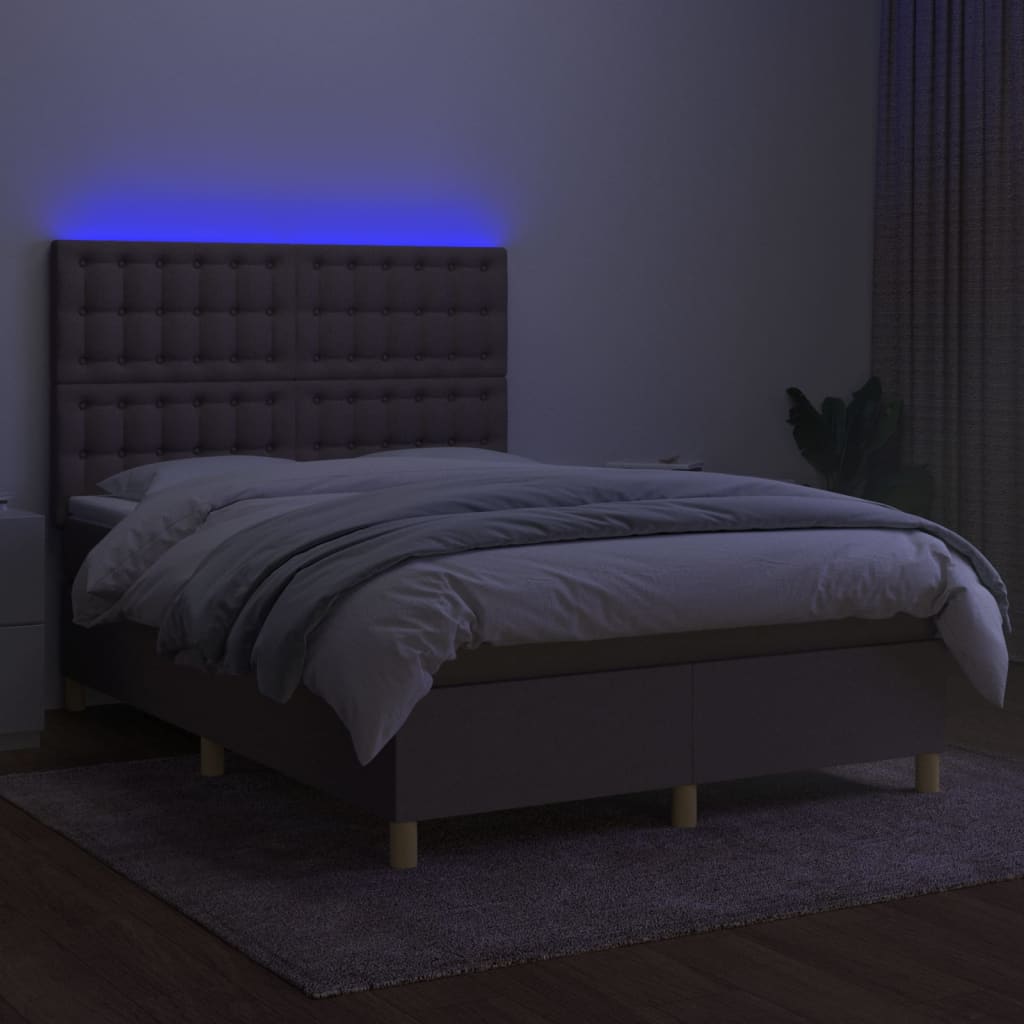 Boxspring met matras en LED stof taupe 140x200 cm is nu te koop bij PeponiXL, paradijselijk wonen!
