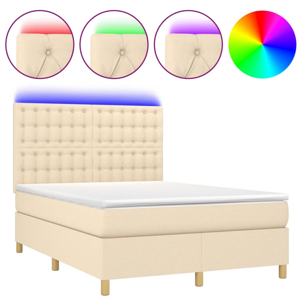 Boxspring met matras en LED stof crèmekleurig 140x200 cm is nu te koop bij PeponiXL, paradijselijk wonen!