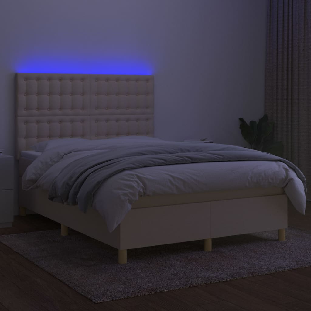 Boxspring met matras en LED stof crèmekleurig 140x200 cm is nu te koop bij PeponiXL, paradijselijk wonen!