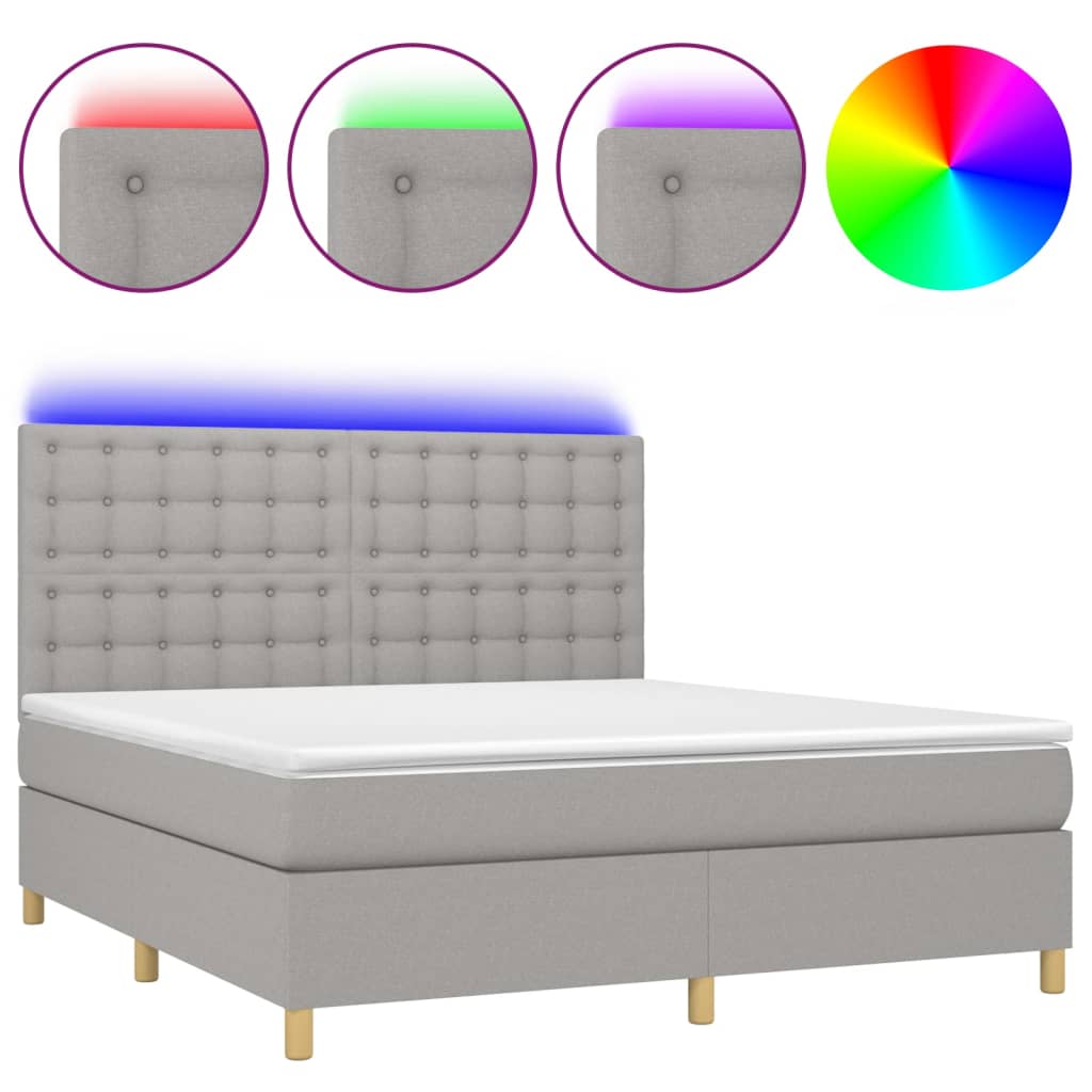 Boxspring met matras en LED stof lichtgrijs 160x200 cm is nu te koop bij PeponiXL, paradijselijk wonen!