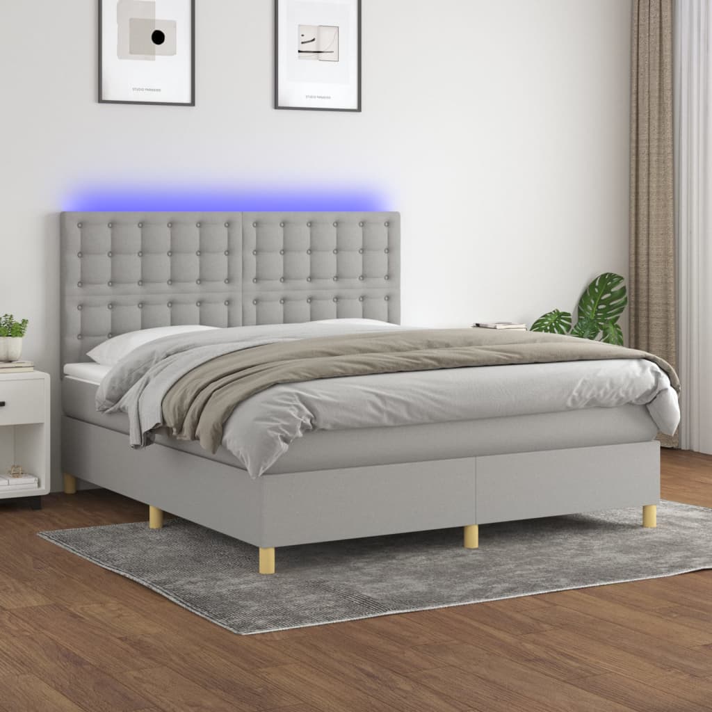 Boxspring met matras en LED stof lichtgrijs 160x200 cm is nu te koop bij PeponiXL, paradijselijk wonen!