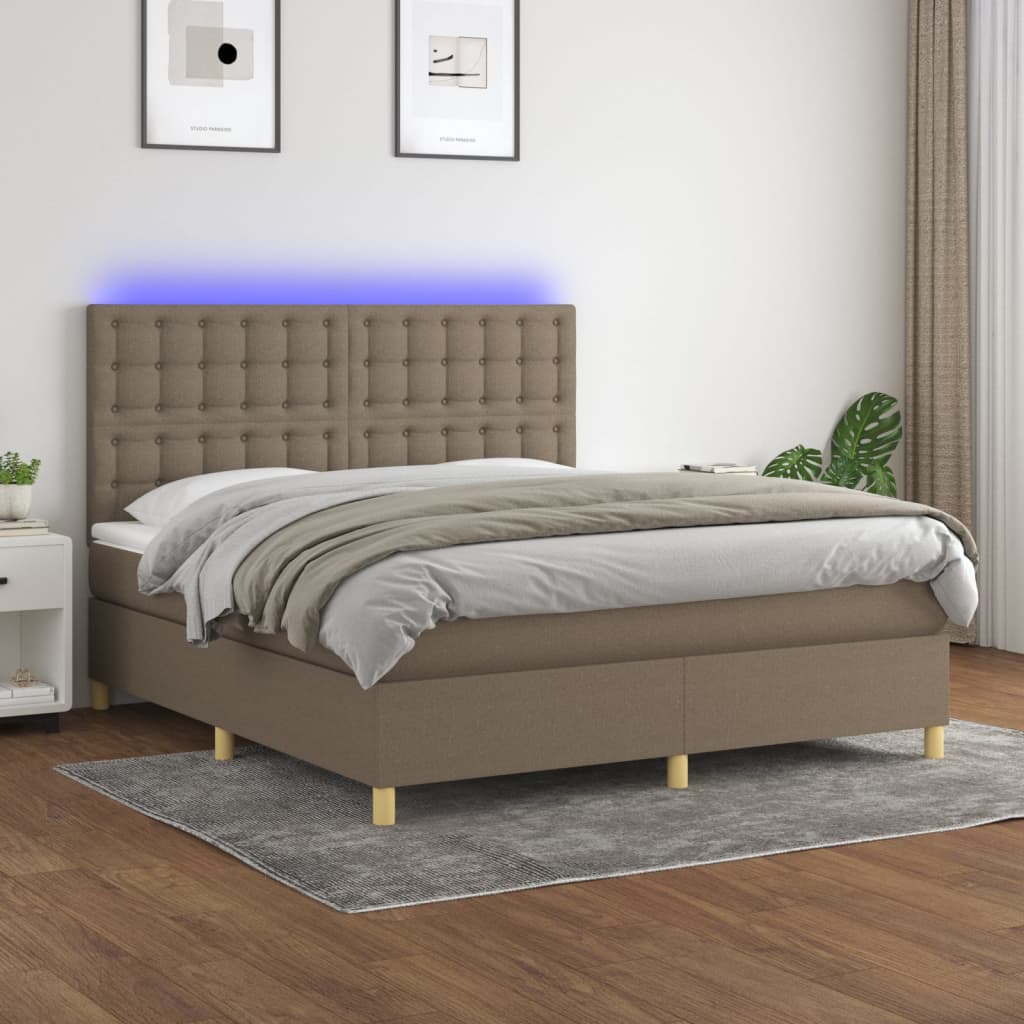 Boxspring met matras en LED stof taupe 160x200 cm is nu te koop bij PeponiXL, paradijselijk wonen!