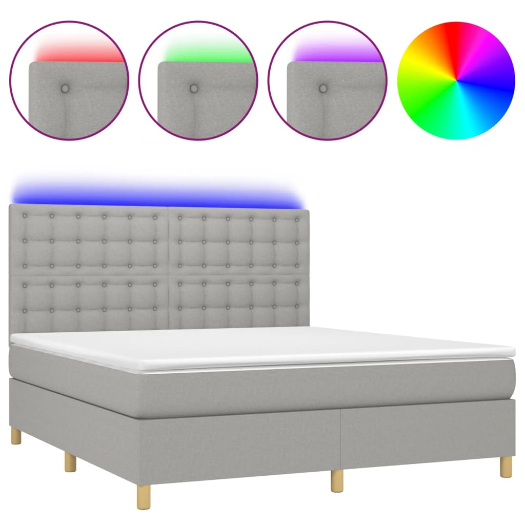 Boxspring met matras en LED stof lichtgrijs 180x200 cm is nu te koop bij PeponiXL, paradijselijk wonen!