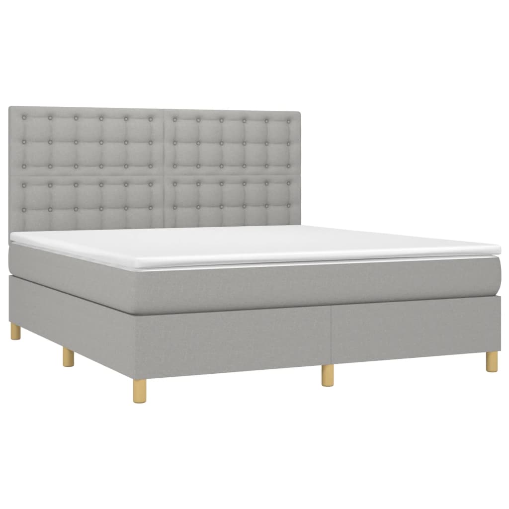 Boxspring met matras en LED stof lichtgrijs 180x200 cm is nu te koop bij PeponiXL, paradijselijk wonen!