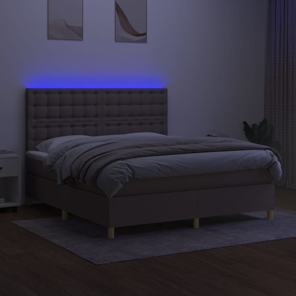 Boxspring met matras en LED stof taupe 180x200 cm is nu te koop bij PeponiXL, paradijselijk wonen!