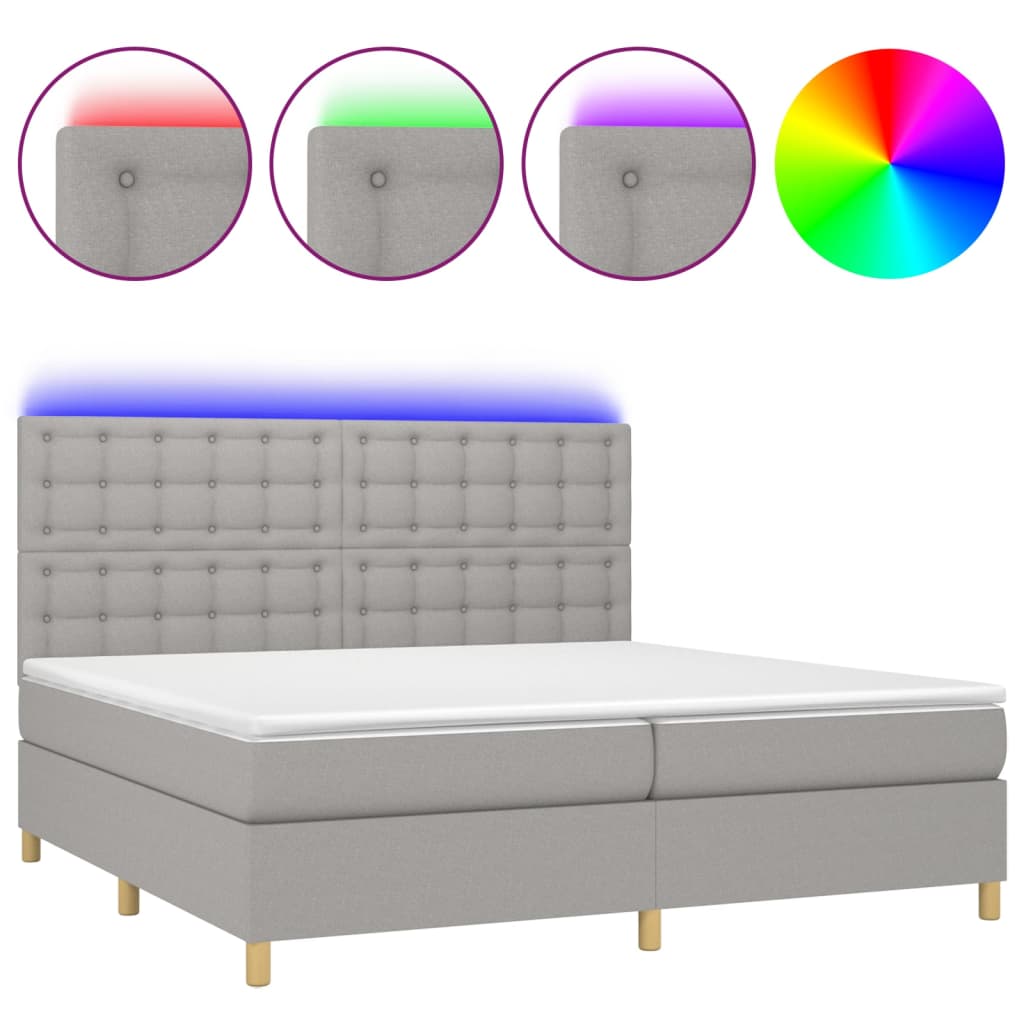Boxspring met matras en LED stof lichtgrijs 200x200 cm is nu te koop bij PeponiXL, paradijselijk wonen!