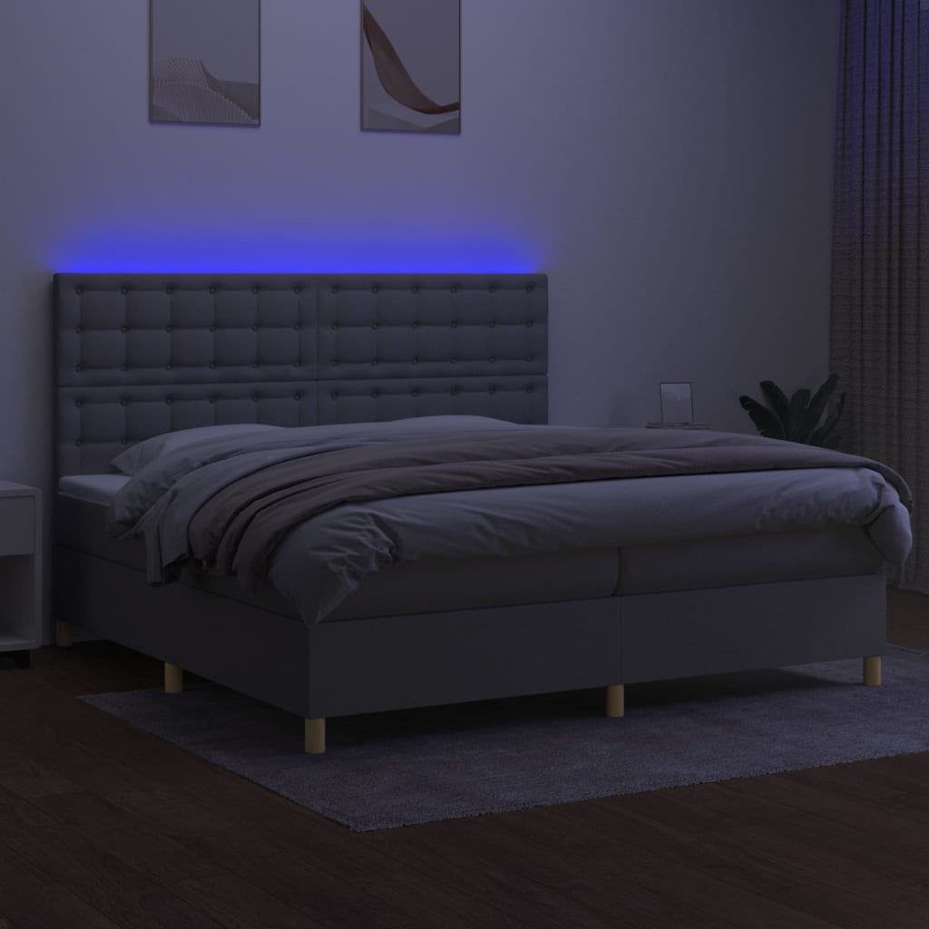 Boxspring met matras en LED stof lichtgrijs 200x200 cm is nu te koop bij PeponiXL, paradijselijk wonen!