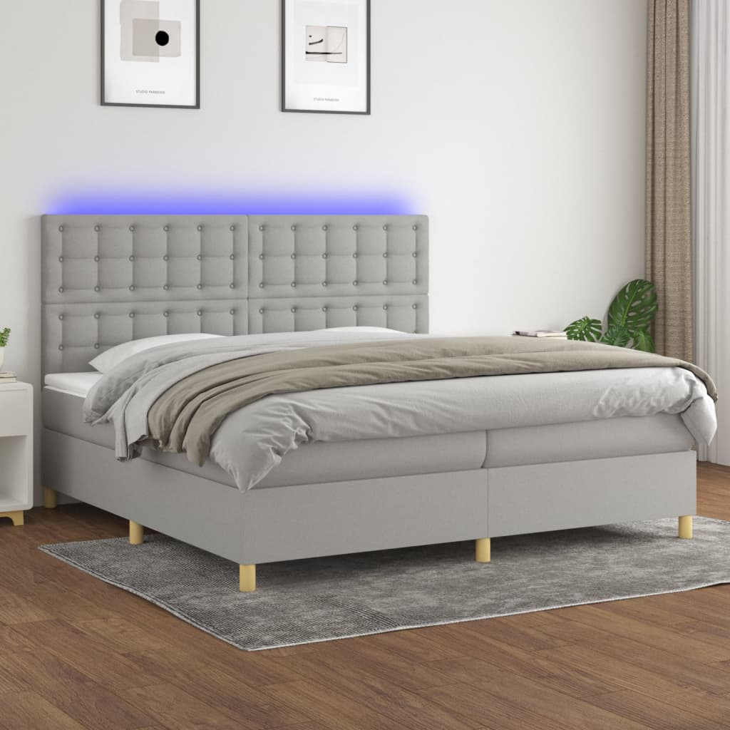 Boxspring met matras en LED stof lichtgrijs 200x200 cm is nu te koop bij PeponiXL, paradijselijk wonen!