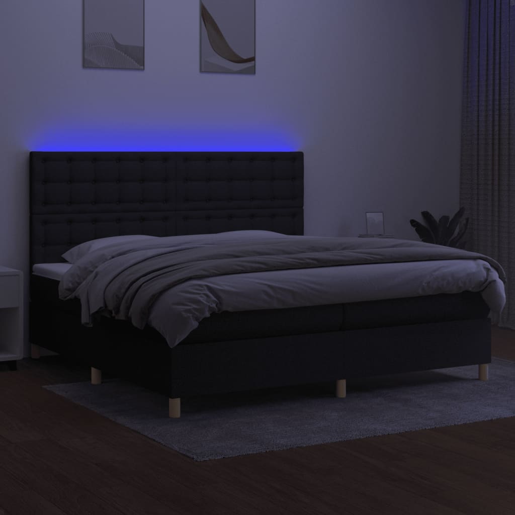 Boxspring met matras en LED stof zwart 200x200 cm is nu te koop bij PeponiXL, paradijselijk wonen!