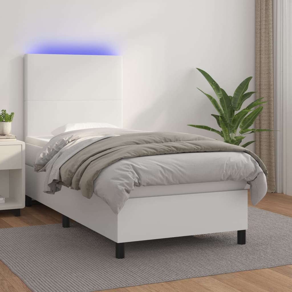 Boxspring met matras en LED kunstleer wit 80x200 cm is nu te koop bij PeponiXL, paradijselijk wonen!