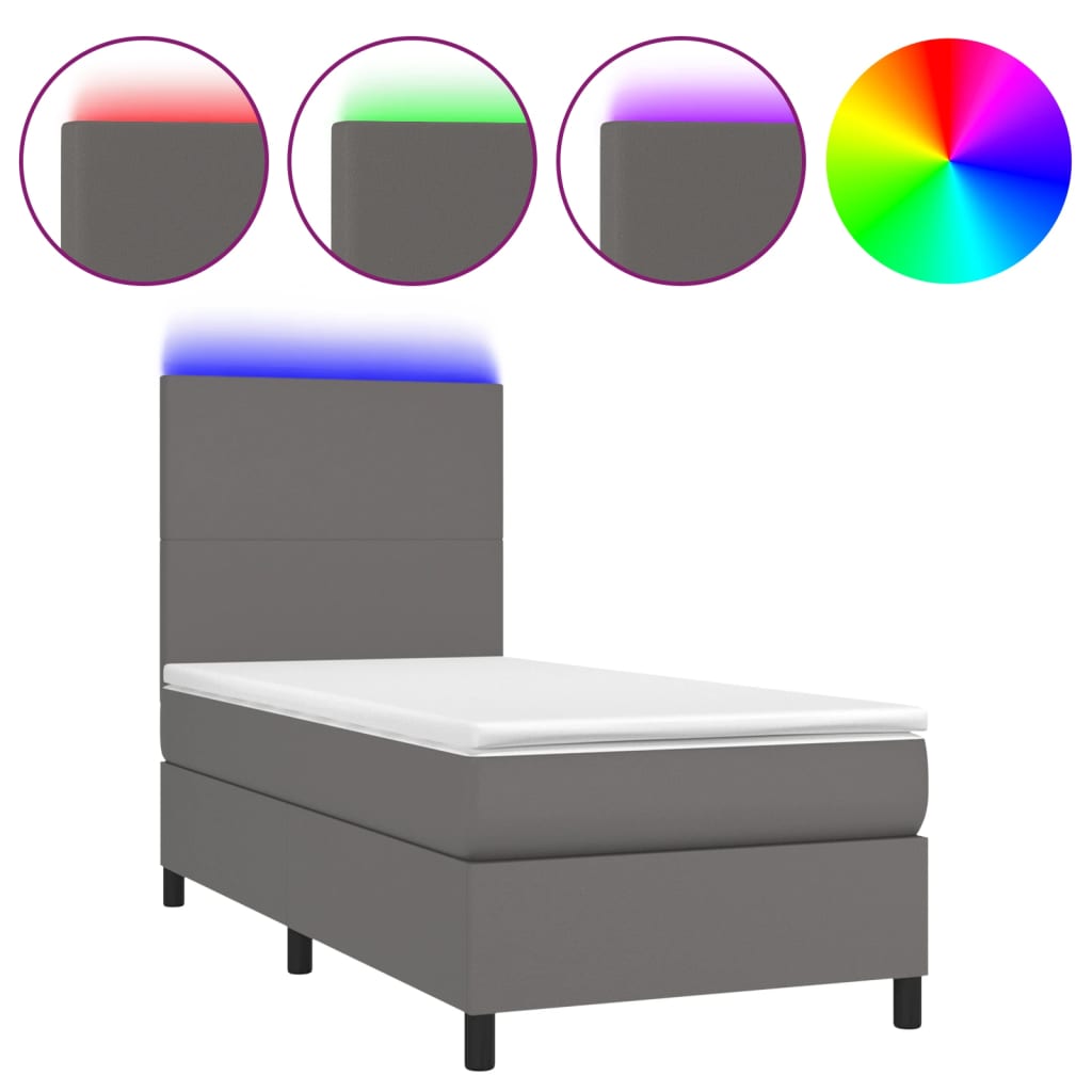 Boxspring met matras en LED kunstleer grijs 80x200 cm is nu te koop bij PeponiXL, paradijselijk wonen!