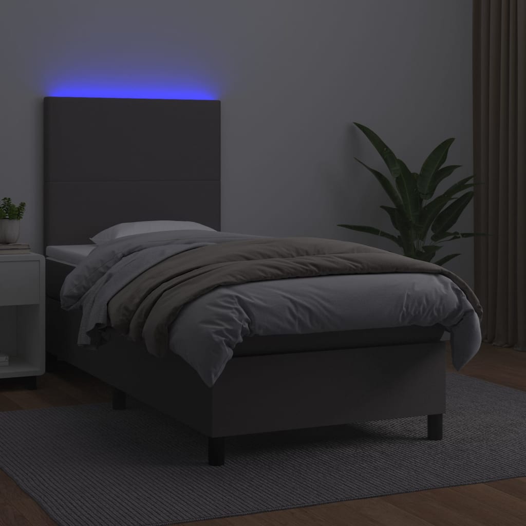 Boxspring met matras en LED kunstleer grijs 80x200 cm is nu te koop bij PeponiXL, paradijselijk wonen!