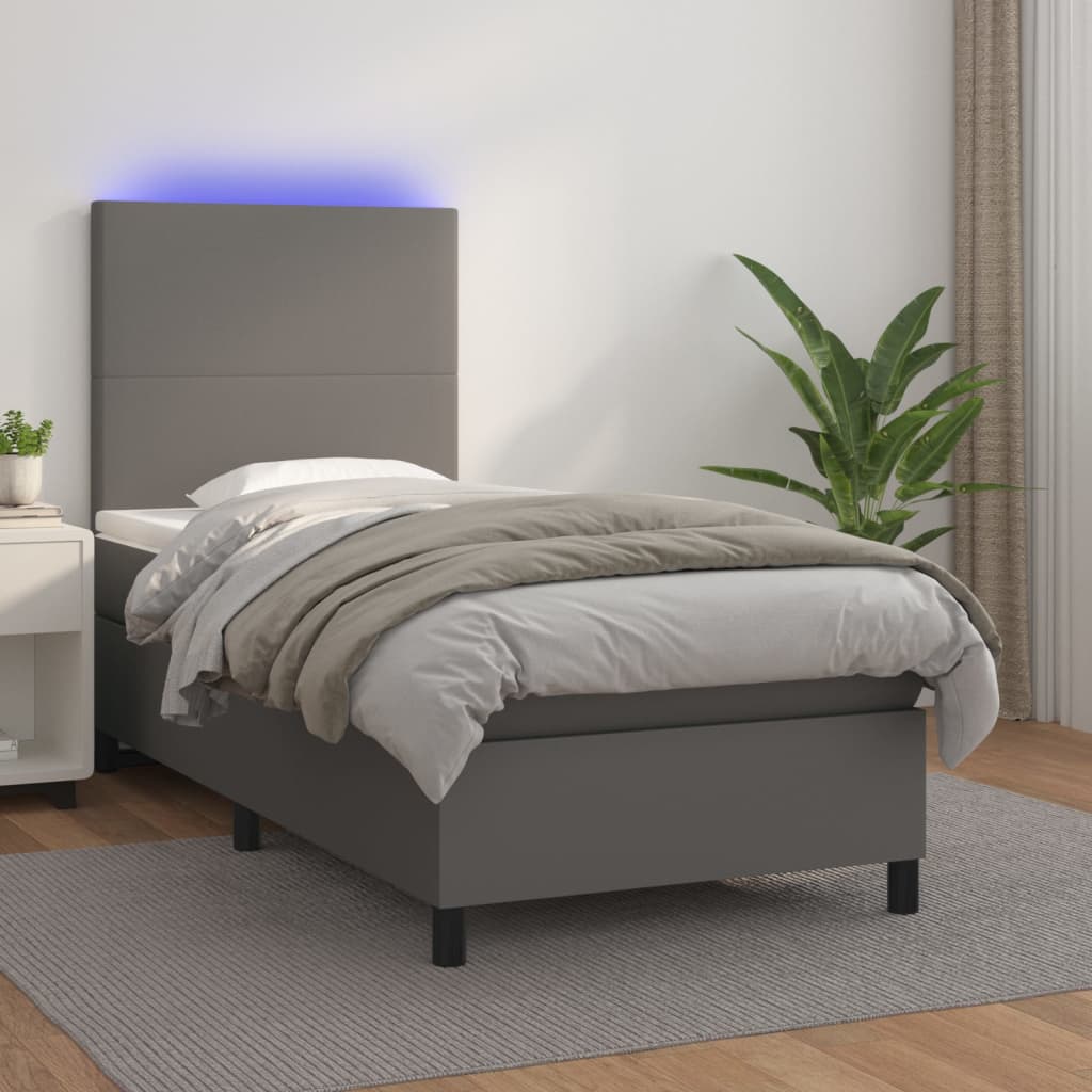 Boxspring met matras en LED kunstleer grijs 80x200 cm is nu te koop bij PeponiXL, paradijselijk wonen!