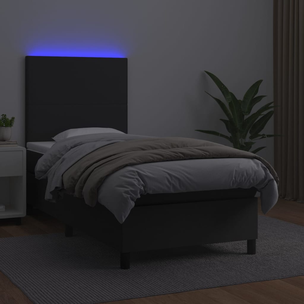 Boxspring met matras en LED kunstleer zwart 90x190 cm is nu te koop bij PeponiXL, paradijselijk wonen!