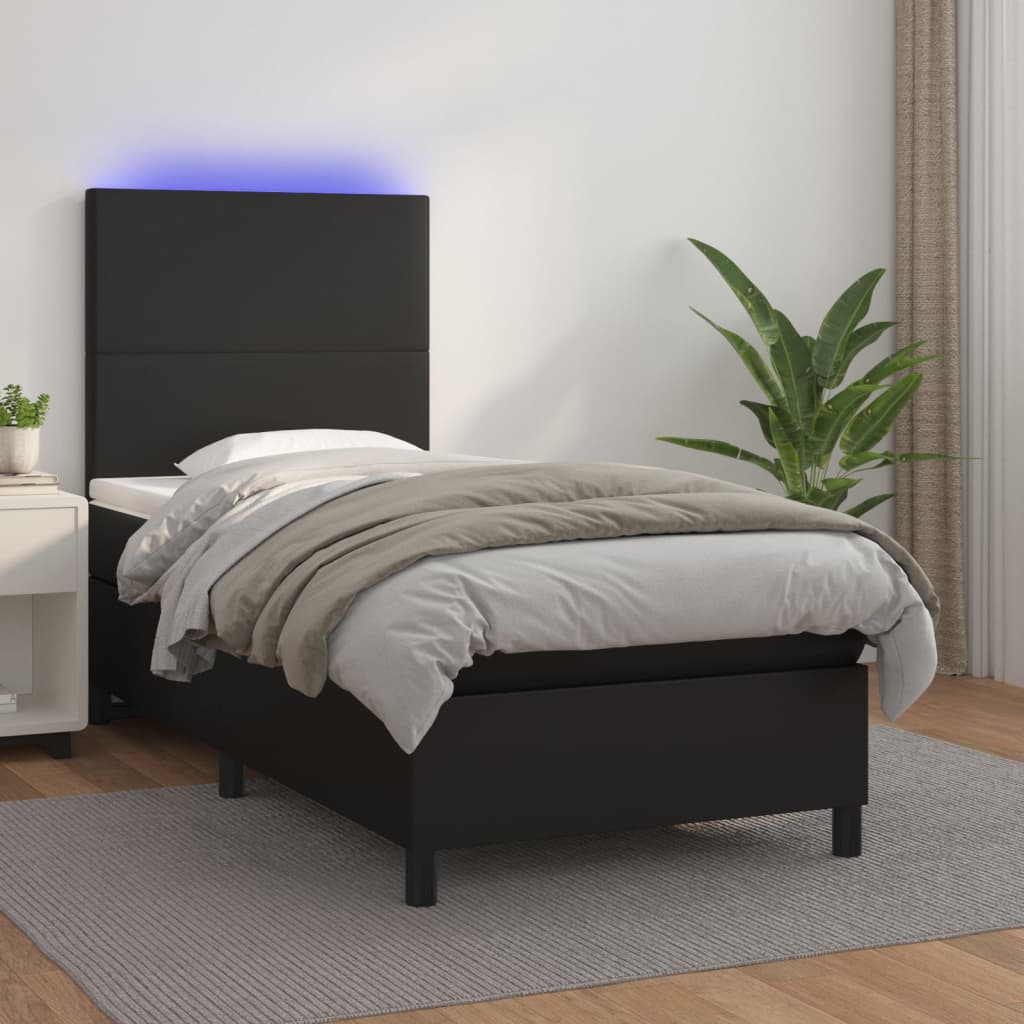 Boxspring met matras en LED kunstleer zwart 90x190 cm is nu te koop bij PeponiXL, paradijselijk wonen!