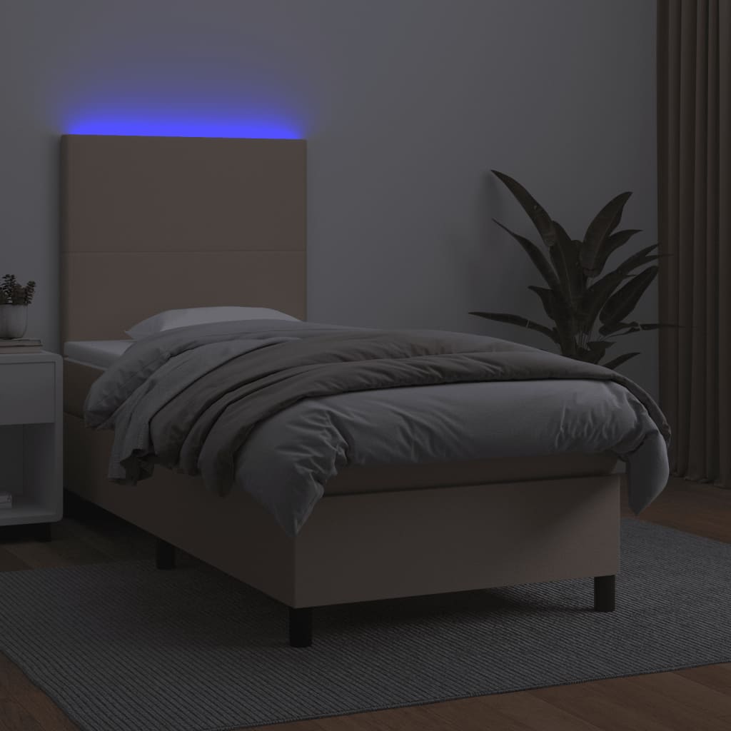 Boxspring met matras en LED kunstleer cappuccinokleur 90x200 cm is nu te koop bij PeponiXL, paradijselijk wonen!