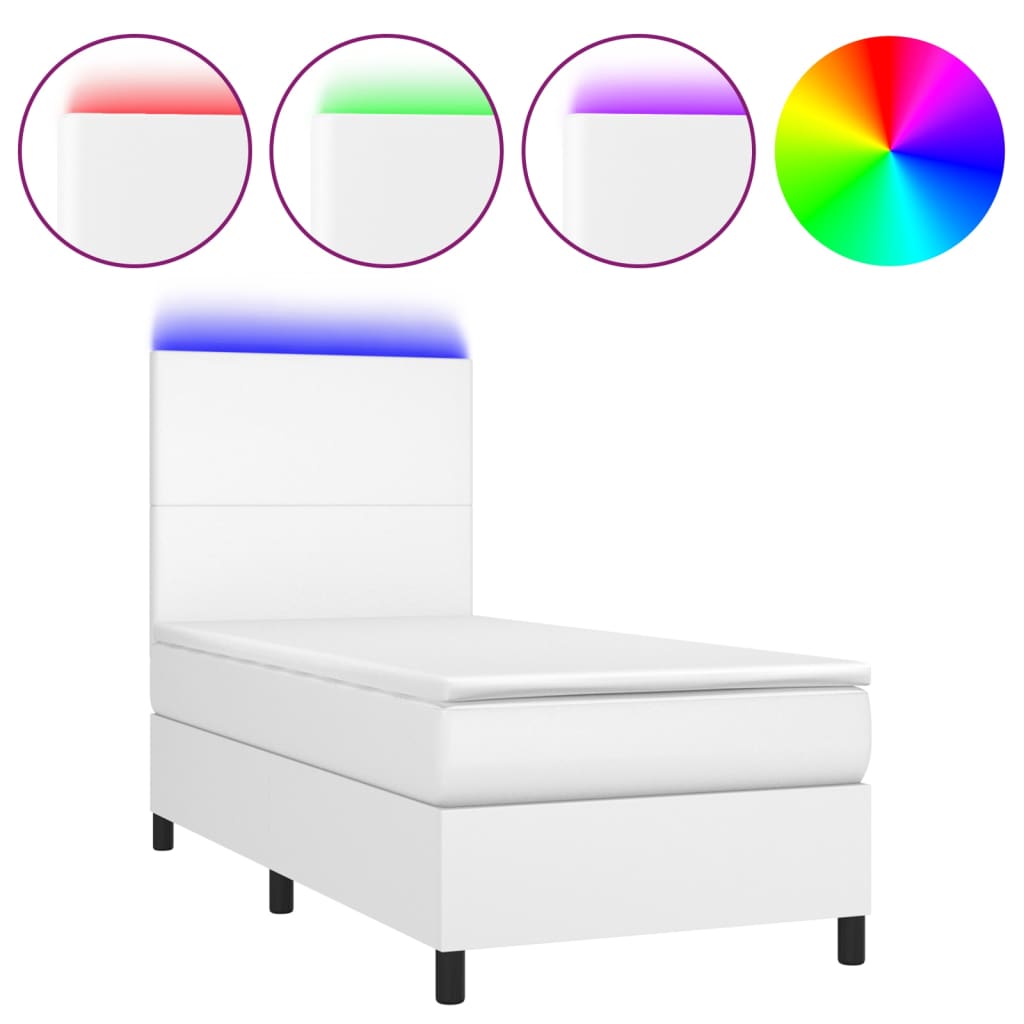 Boxspring met matras en LED kunstleer wit 100x200 cm is nu te koop bij PeponiXL, paradijselijk wonen!
