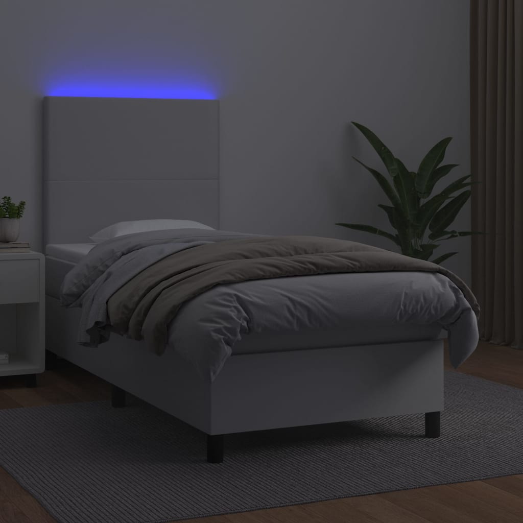Boxspring met matras en LED kunstleer wit 100x200 cm is nu te koop bij PeponiXL, paradijselijk wonen!