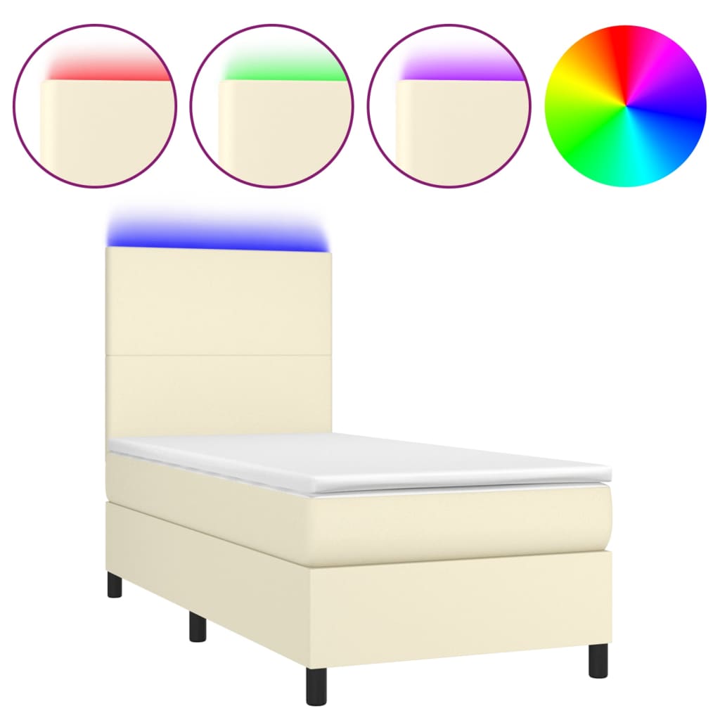 Boxspring met matras en LED kunstleer crèmekleurig 100x200 cm is nu te koop bij PeponiXL, paradijselijk wonen!