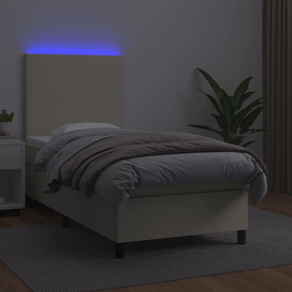 Boxspring met matras en LED kunstleer crèmekleurig 100x200 cm is nu te koop bij PeponiXL, paradijselijk wonen!