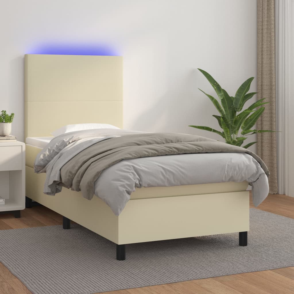 Boxspring met matras en LED kunstleer crèmekleurig 100x200 cm is nu te koop bij PeponiXL, paradijselijk wonen!