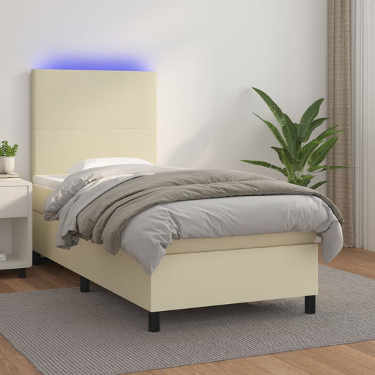 Boxspring met matras en LED kunstleer crèmekleurig 100x200 cm is nu te koop bij PeponiXL, paradijselijk wonen!