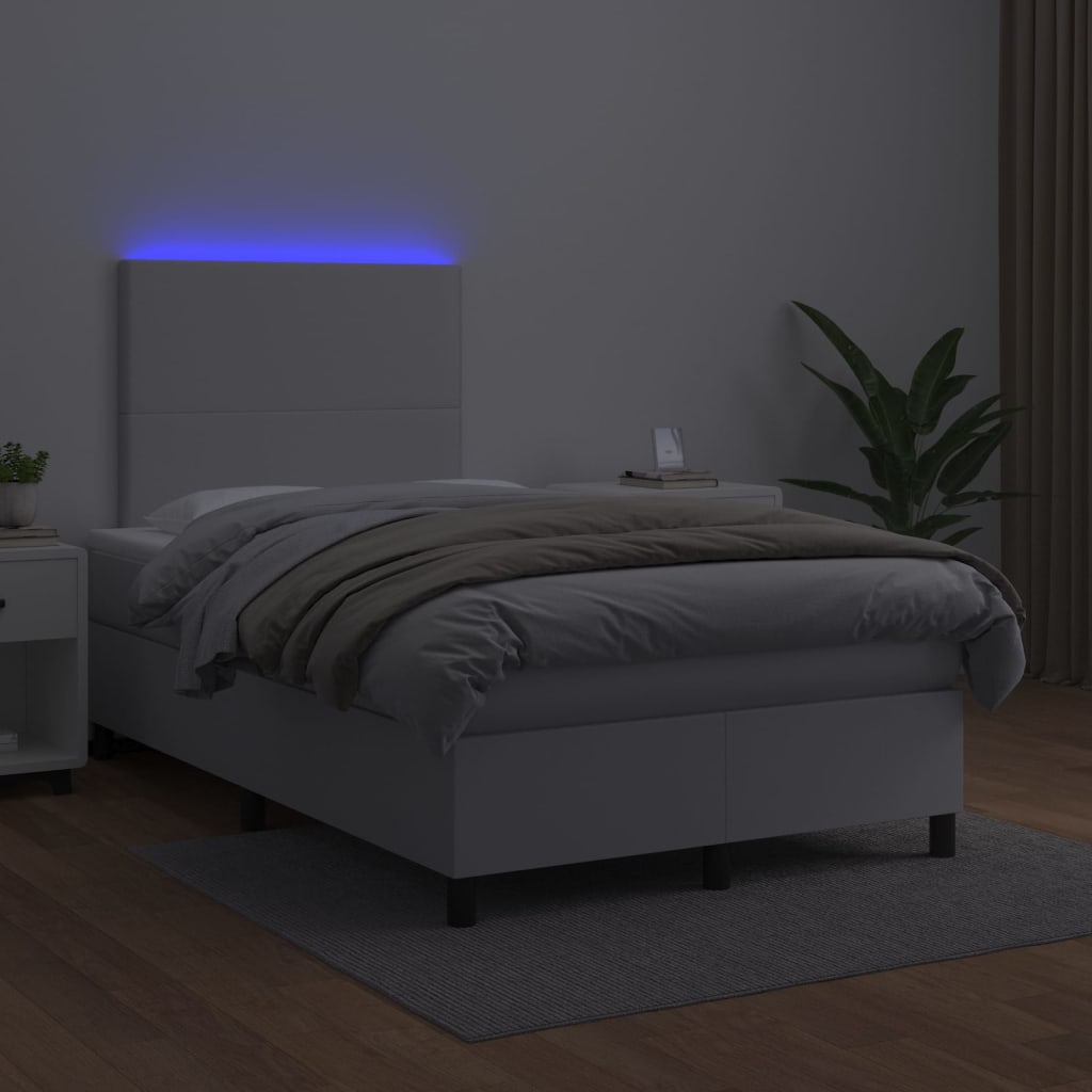 Boxspring met matras en LED kunstleer wit 120x200 cm is nu te koop bij PeponiXL, paradijselijk wonen!