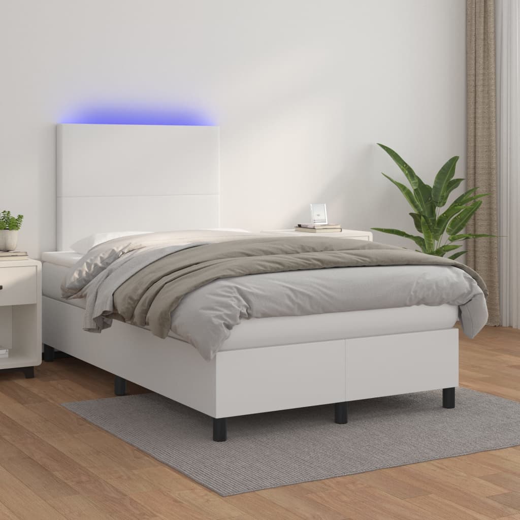 Boxspring met matras en LED kunstleer wit 120x200 cm is nu te koop bij PeponiXL, paradijselijk wonen!