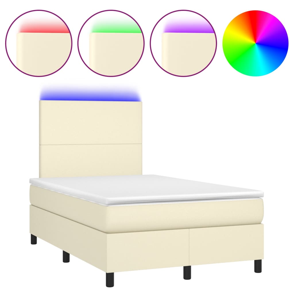 Boxspring met matras en LED kunstleer crèmekleurig 120x200 cm is nu te koop bij PeponiXL, paradijselijk wonen!