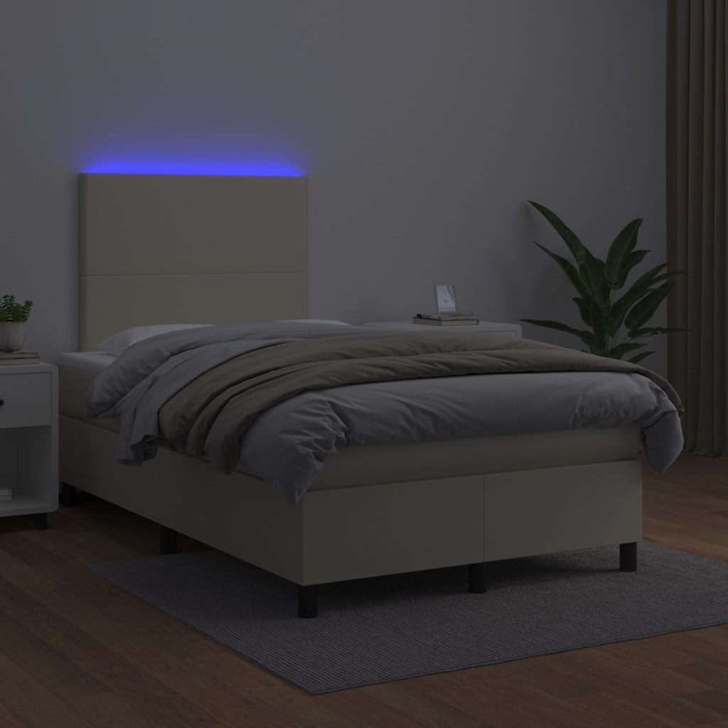 Boxspring met matras en LED kunstleer crèmekleurig 120x200 cm is nu te koop bij PeponiXL, paradijselijk wonen!