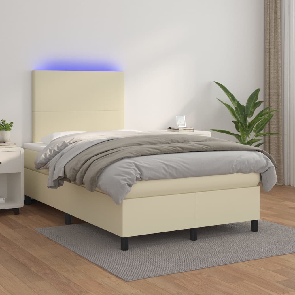 Boxspring met matras en LED kunstleer crèmekleurig 120x200 cm is nu te koop bij PeponiXL, paradijselijk wonen!