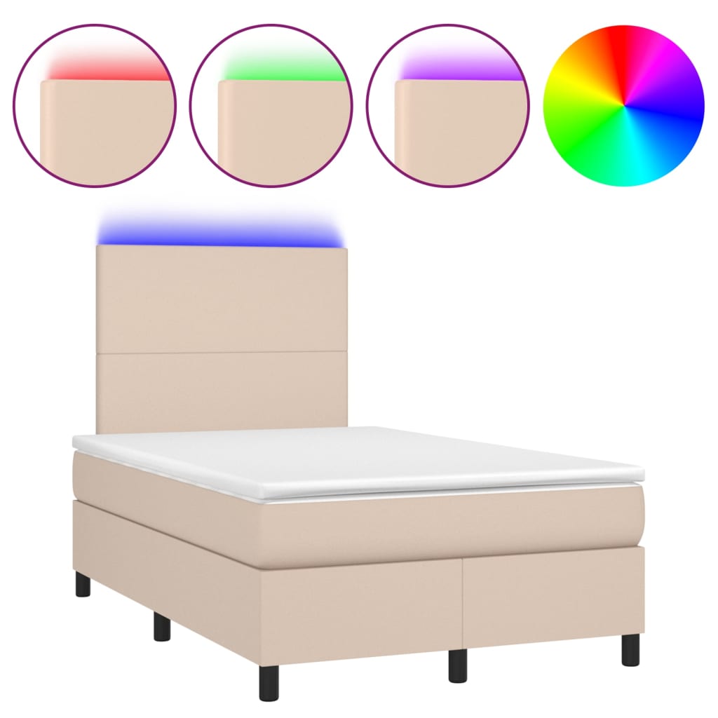 Boxspring met matras en LED kunstleer cappuccinokleur 120x200cm is nu te koop bij PeponiXL, paradijselijk wonen!
