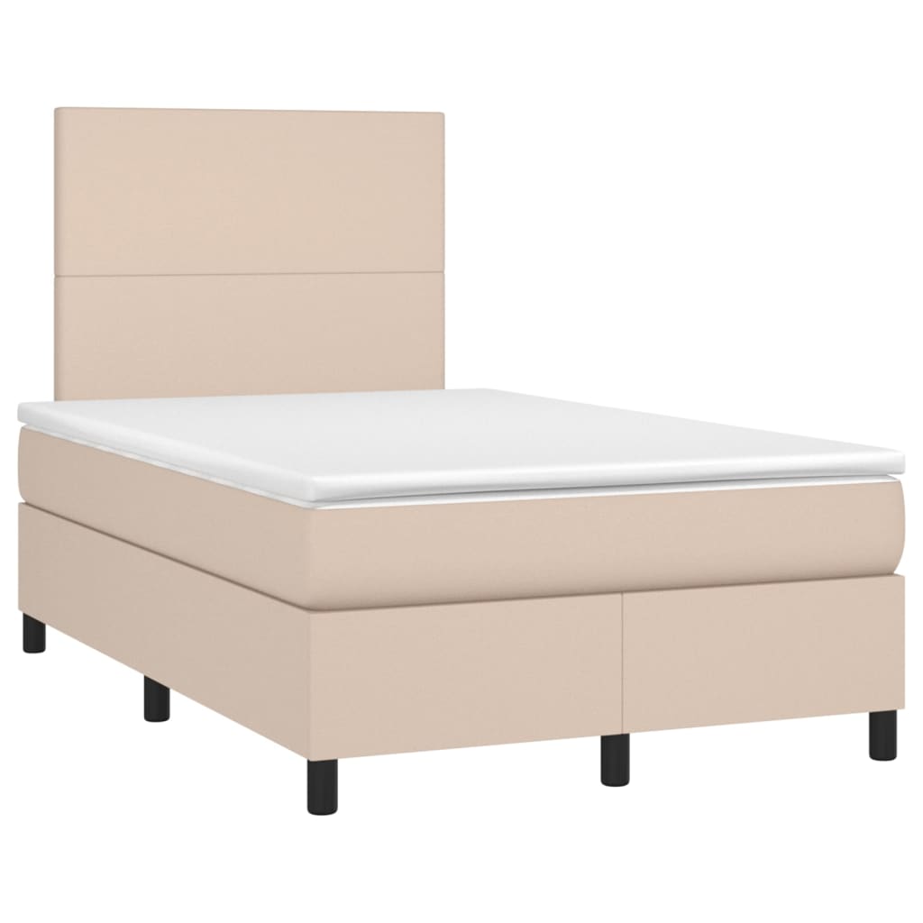 Boxspring met matras en LED kunstleer cappuccinokleur 120x200cm is nu te koop bij PeponiXL, paradijselijk wonen!