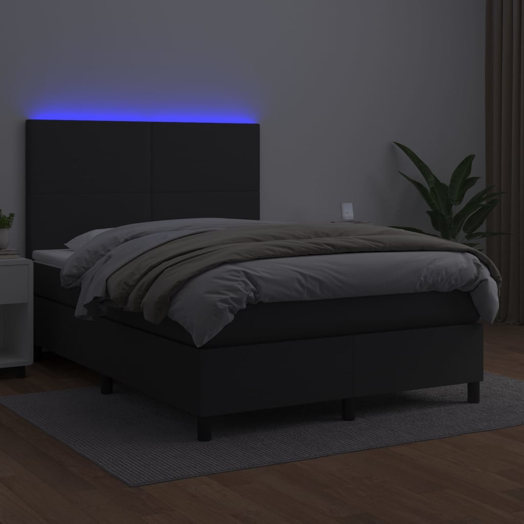 Boxspring met matras en LED kunstleer zwart 140x200 cm is nu te koop bij PeponiXL, paradijselijk wonen!