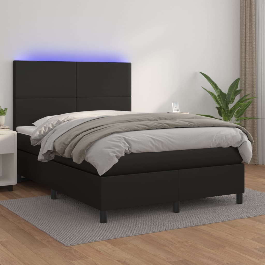 Boxspring met matras en LED kunstleer zwart 140x200 cm is nu te koop bij PeponiXL, paradijselijk wonen!