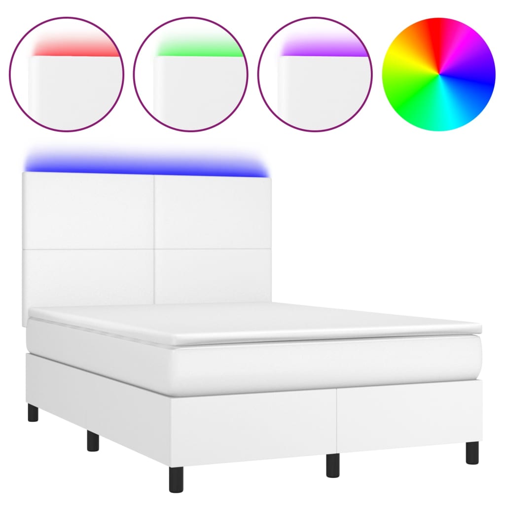 Boxspring met matras en LED kunstleer wit 140x200 cm is nu te koop bij PeponiXL, paradijselijk wonen!