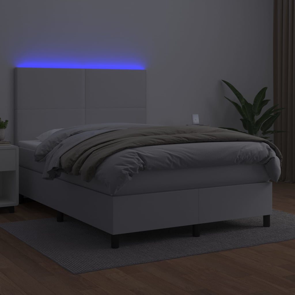 Boxspring met matras en LED kunstleer wit 140x200 cm is nu te koop bij PeponiXL, paradijselijk wonen!