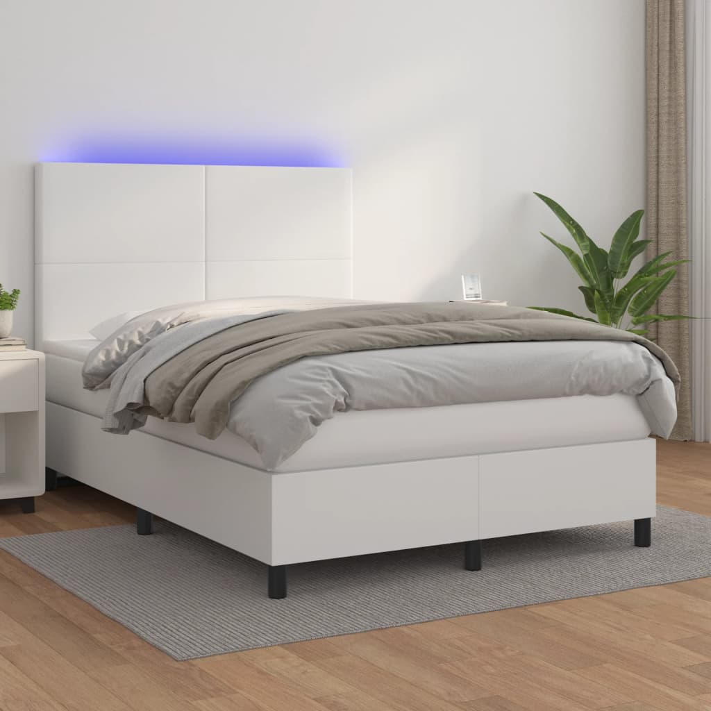 Boxspring met matras en LED kunstleer wit 140x200 cm is nu te koop bij PeponiXL, paradijselijk wonen!