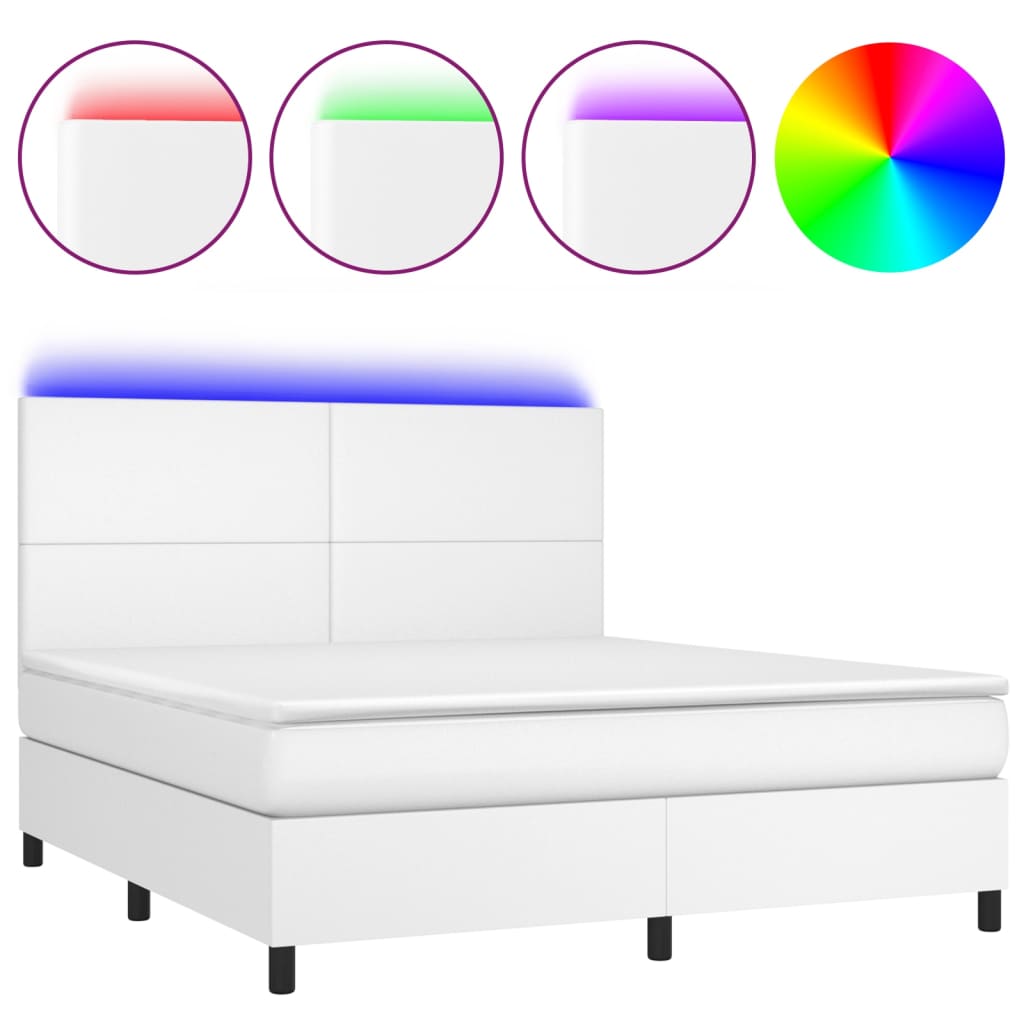 Boxspring met matras en LED kunstleer wit 160x200 cm is nu te koop bij PeponiXL, paradijselijk wonen!