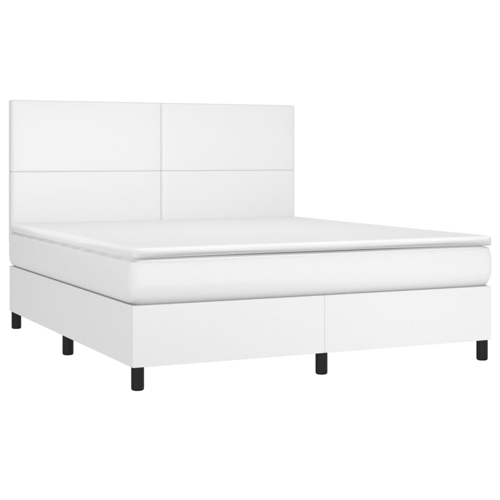 Boxspring met matras en LED kunstleer wit 160x200 cm is nu te koop bij PeponiXL, paradijselijk wonen!